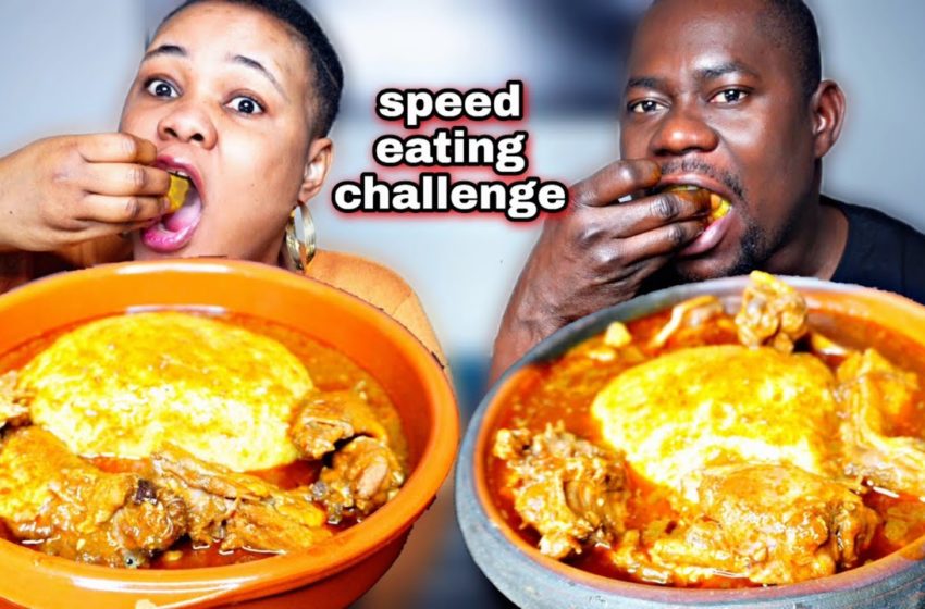  Speed eating challenge | fufu with okro spinach soup mukbang |African food mukbang