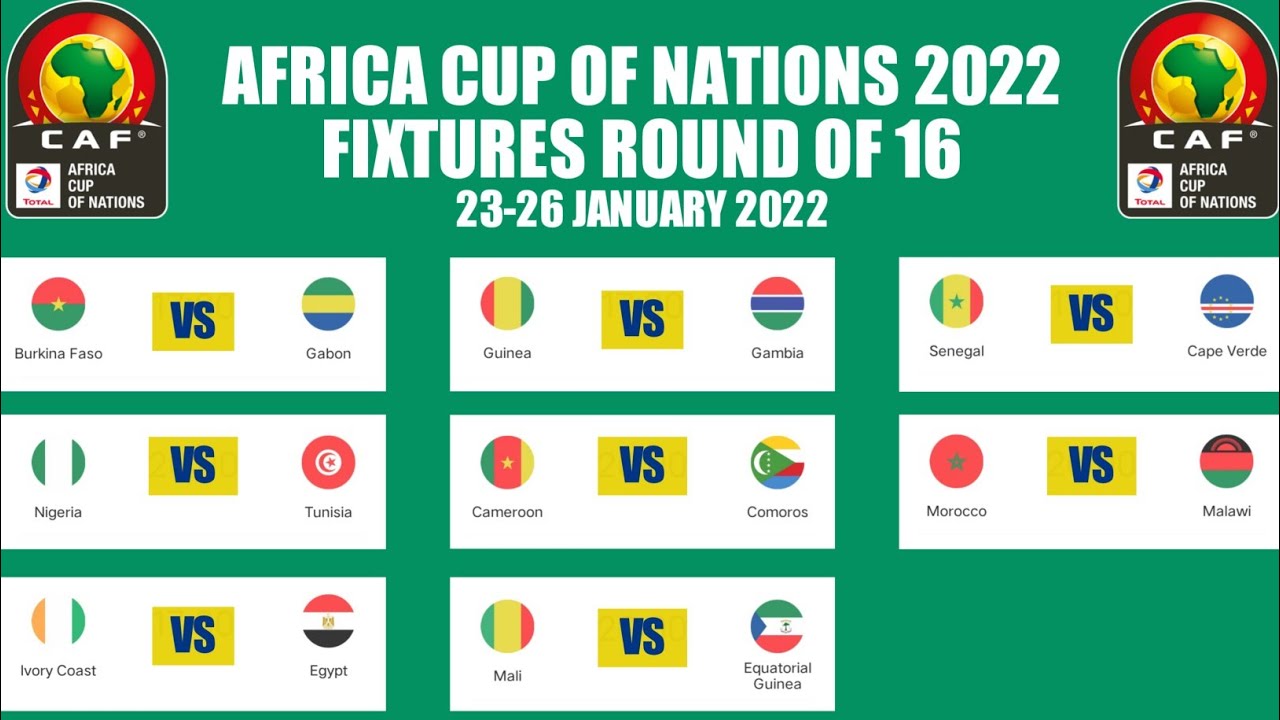 FIXTURES ROUND OF 16 AFRICA CUP OF NATIONS 2022 • AFCON ROUND OF 16