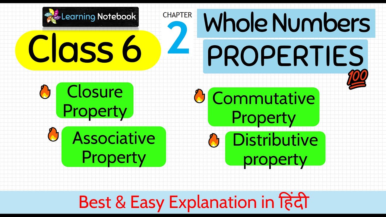Properties of Whole Numbers Class 6 Maths | Closure, Commutative, Associative, distributive property